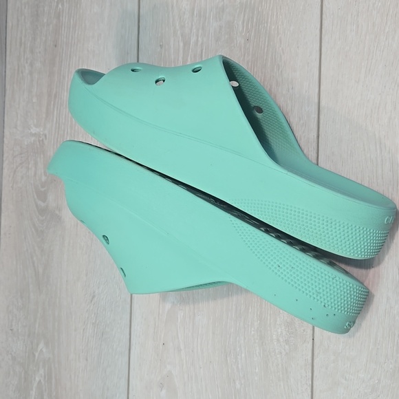 Crocs Women Mint Iconic Comfort Green Slide Platform Sandals Shoes Sz 9 - Picture 7 of 14